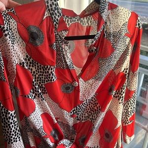 Gorgeous Vintage Silk Blouse - Red Floral Pattern